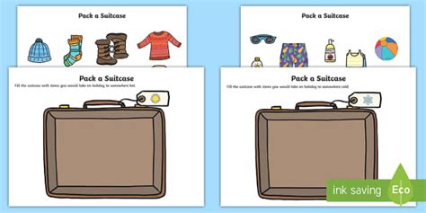 Pack a Suitcase Compare Hot and Cold Cut and Stick Activity - Pack a ...
