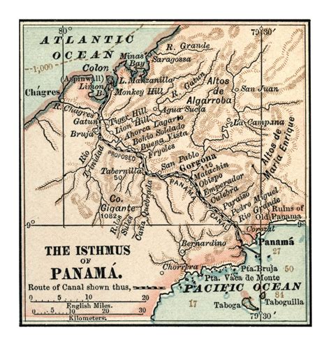 Large detailed old map of Panama canal with relief | Panama | North ...