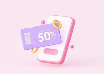 Purple coupon with a barcode on a mobile phone a template with an empty ...