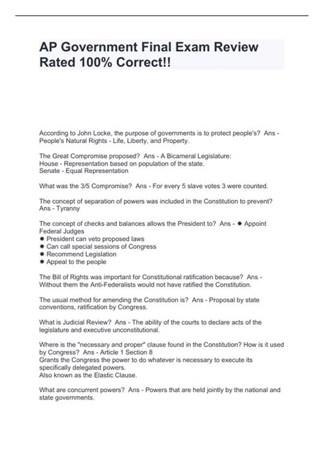 AP GOVERNMENT EXAM, QUESTIONS AND ANSWERS UPDATED 2024/25 - Stuvia US