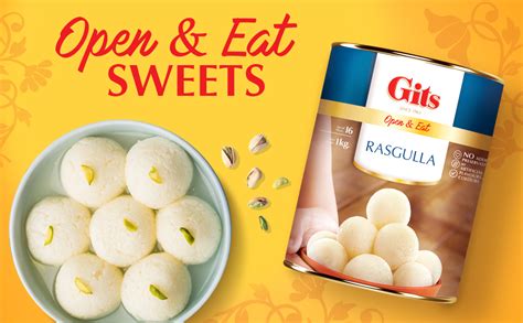 Gits Open & Eat Rasgulla Tin, 16 Pieces per Can, Mouth-Watering Indian ...