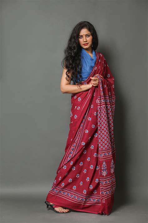 Elegant Hand Block Printed Cotton Saree – Meraaki Fashion