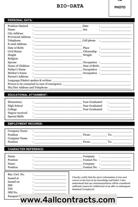 Image result for Vanda Bio Data Form PDF