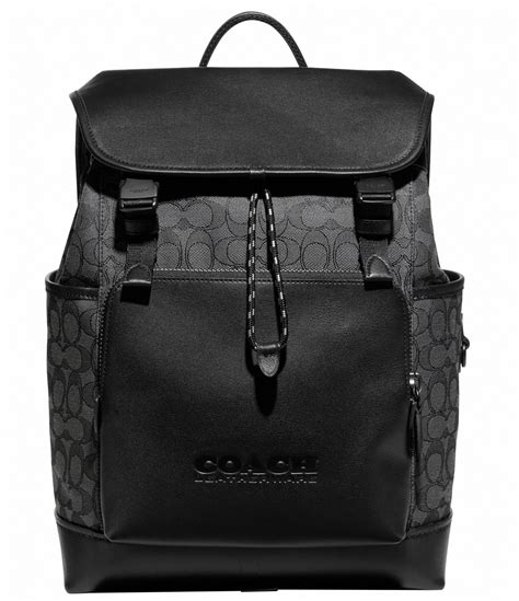 COACH Signature Logo Print Black League Flap Backpack | Dillard's ...