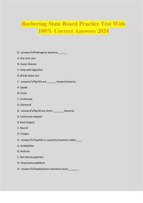 Barbering State Board Practice Test With 100% Correct Answers 2024 ...