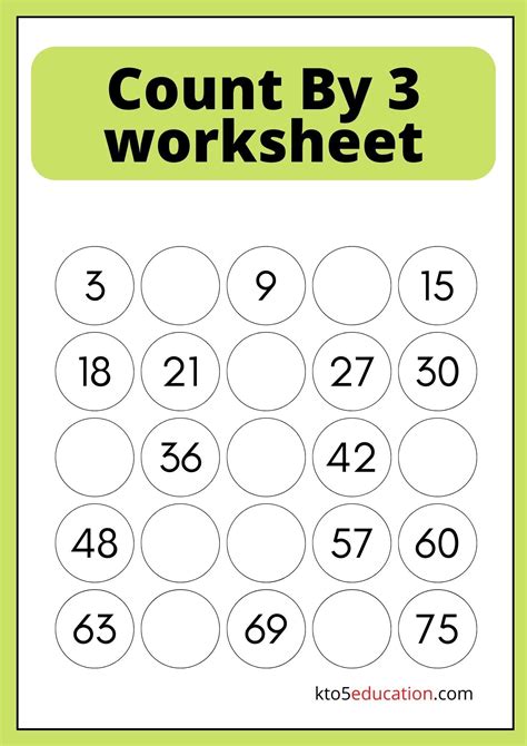 Free Count by 3 Worksheet for Kindergarten Math Center