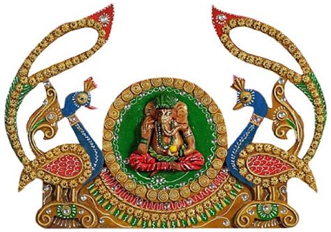 Aapno Rajasthan Painted Peacock and Lord Ganesh Wall Decor (40.64 cm x ...