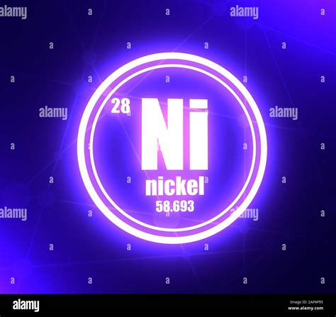 Nickel chemical element. Sign with atomic number and atomic weight. Chemical element of periodic ...