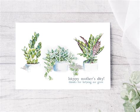 Plant Mother's Day Card Watercolor House Plant Note Card for Mom thanks ...
