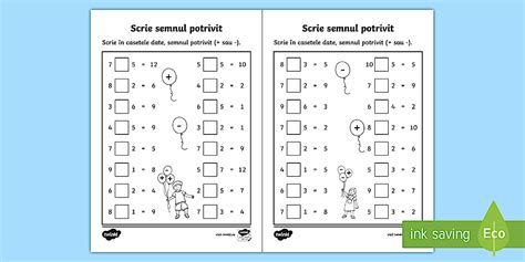 Scrie semnul potrivit + sau - Fișă de lucru