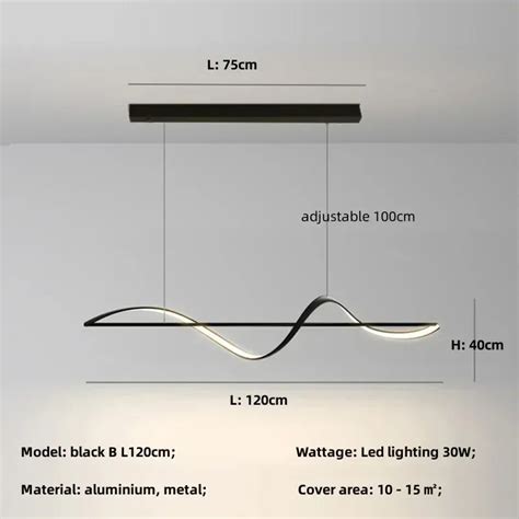 Modern Minimalism Curve LED Pendant Lights One Word Long Strip Dining ...