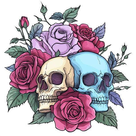 Skull With Flowers Drawing