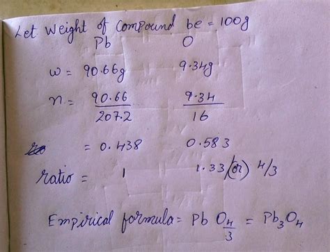 A Compound of lead has following percentage of composition pb =90.66% ...