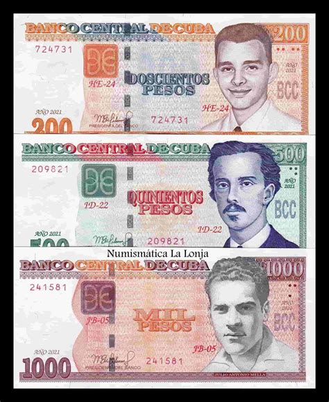 Cuba Set 3 Billetes 200 500 1000 Pesos 2021 Pick 130-132 Nuevo SC UNC ...