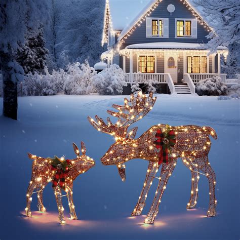 2-Piece Lighted Reindeer Christmas Decoration Family Set, 47" Buck 24 ...