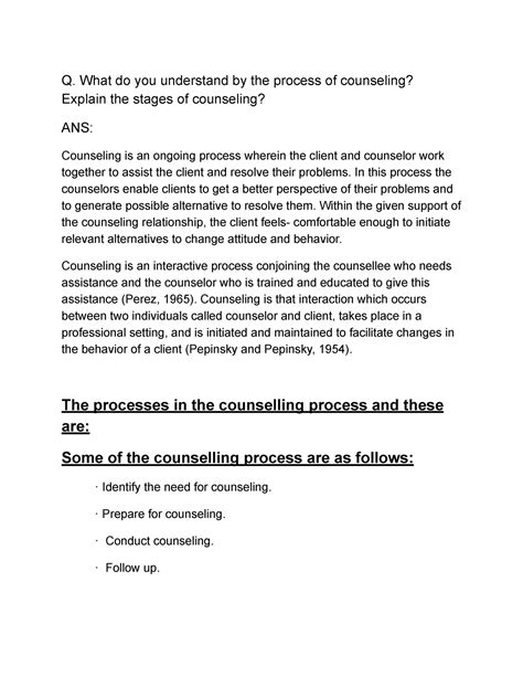 What do you understand by the process of counseling Explain the stages ...