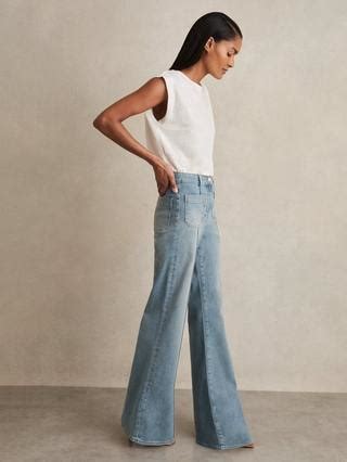 Reiss Sakura Patch Pocket Flared Jeans, Light Blue