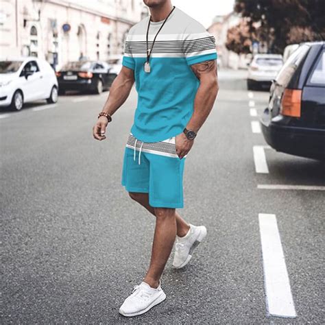 Pxiakgy suits for men casual Men's 3D Short Sleeve Suit Shorts Beach ...