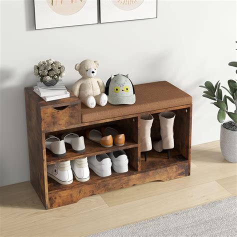 Tangkula Shoe Bench with Cushion & 3 Compartments, India | Ubuy