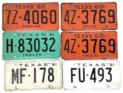 Lot - (6) Vintage Texas License Plates