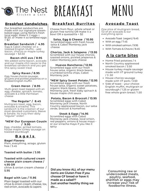 Menus | The Nest Kitchen & Café