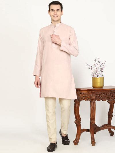 Nude Pink Solid Cotton Blend Kurta for Men – The Kurta Company