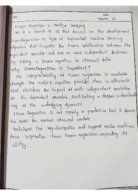 Ml record - njoy - Date : Title : Page No. : 13 Linear Regression in ...
