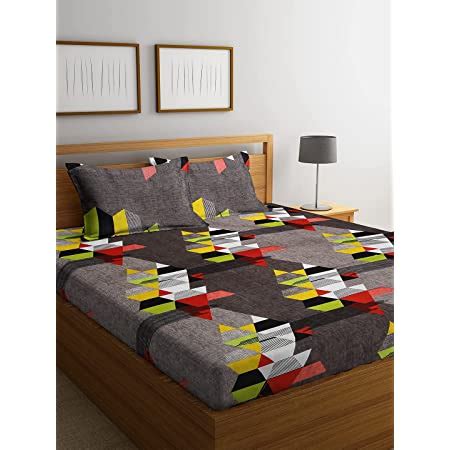 Fashion String 144 TC Microfibre Brown Double Bedsheet with 2 King Size ...