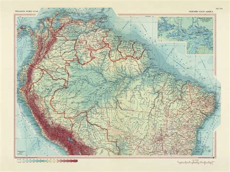 Old Map of Northern South America, 1967: Amazon River and Basin, Andes ...
