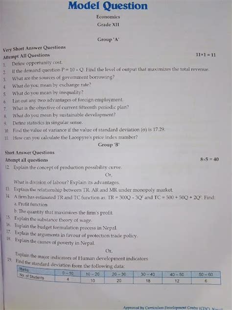 Class 12 Economics Model Question 2078 的图像结果