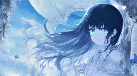 Download wallpaper 1920x1080 girl, eyes, hair, dress, anime, blue full ...