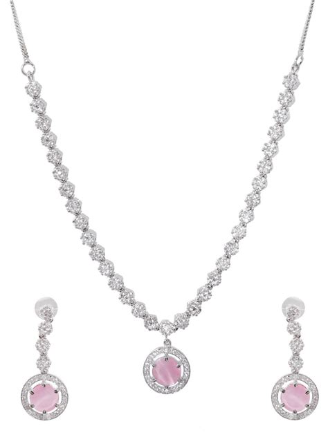 Myra Elegant Pink American Diamond Jewellery Set