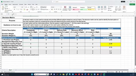 Decision Matrix (Excel) | Project Templates