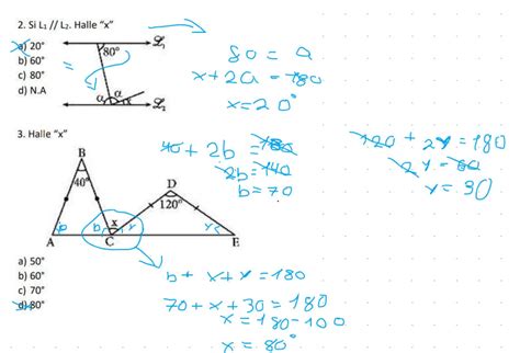 2. Si L1//Lz. Halle"x" a) 20° b) 60° c) 80° d) N.A 3. Halle "x" a) 50° b) 60° c) 70° d) 80° A B ...