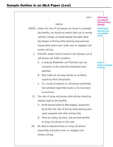 Image result for MLA Style Outline Example