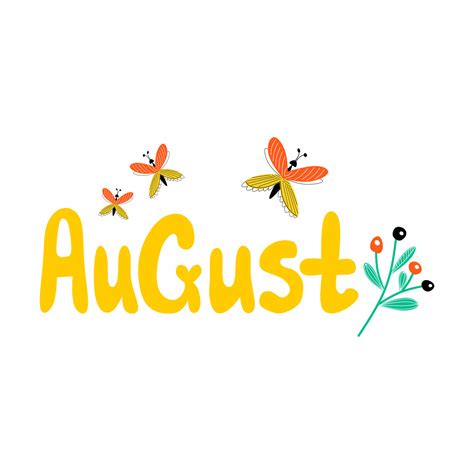 Hello august cute summer illustration with wildflowers and dragonflies ...