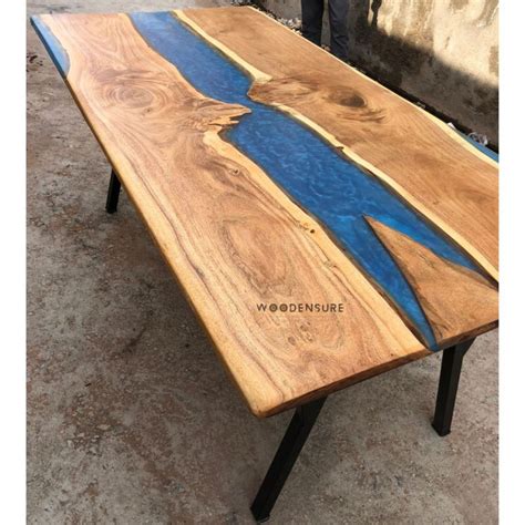 Blue River Solid Wood Epoxy Resin Dining Table