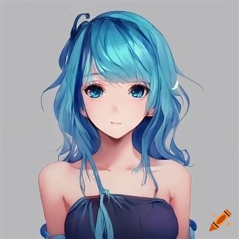 Anime girl with blue hair on Craiyon