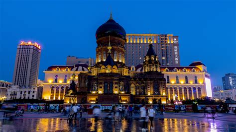 哈尔滨中央大街夜晚雪景航拍—高清视频下载、购买_视觉中国视频素材中心