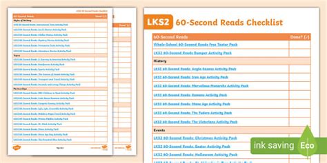 LKS2 60-Second Reads Checklist