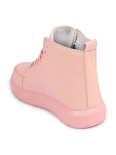 Buy Women Pink Top Wedge Heels Stitched Lace Up Sneakers Shoes