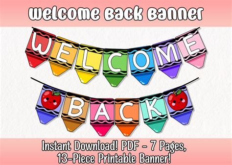 Printable Welcome Back Banner, Crayon Theme, Colorful, Back to School ...