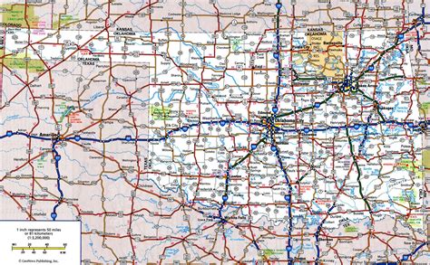 Oklahoma roads map with cities and towns. Free printable Oklahoma map ...