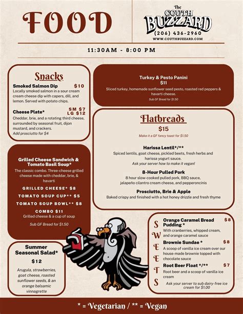 Cafe Menu — The Couth Buzzard