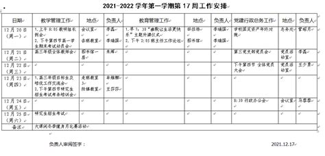第17周会议和重要活动安排表（2021—2022学年第一学期）-陕西国防工业职业技术学院