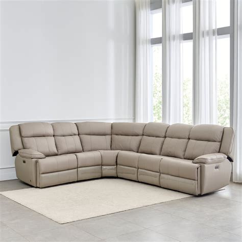 Buy Torino Half Leather 6-Seater Corner Electric Recliner - Grey from ...