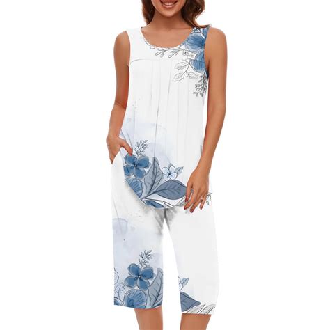 Njoeus Pajamas for Women Sleeveless Pjs Tank Top Capri Pants Pajama ...