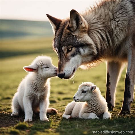 Harmonious Coexistence: Wolf and Lamb | Stable Diffusion Online