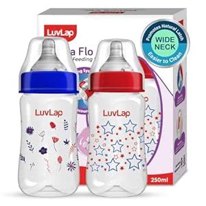 Buy LuvLap Anti-Colic Wide Neck Natura Flo Baby Feeding Bottle, 250ml ...