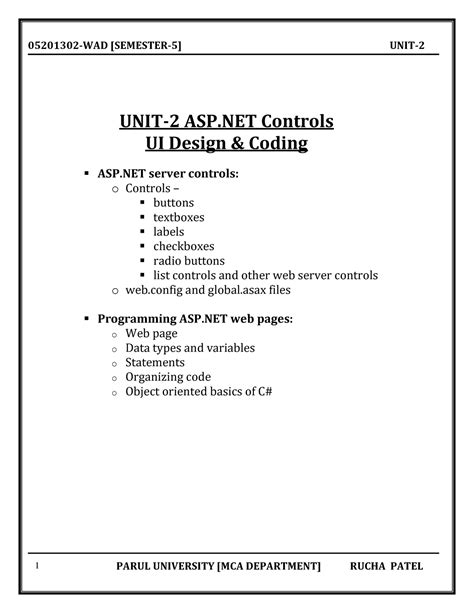 WAD-Unit - 2 - notes - UNIT-2 ASP Controls UI Design & Coding ASP ...